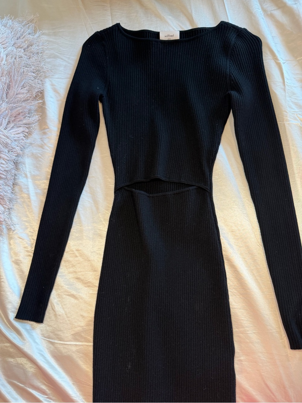 Wilfred Black Ribbed Long Sleeve Dress with Waist Cutout